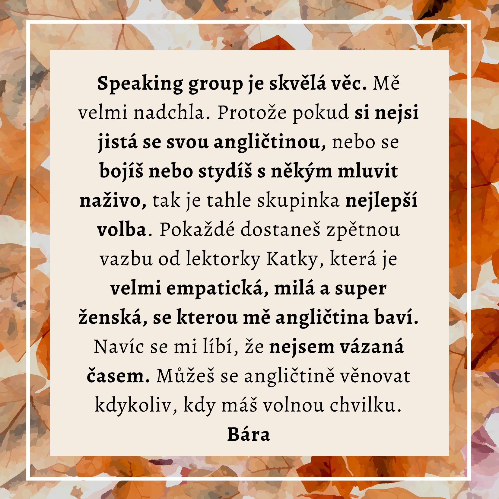 reference Bára Speaking group